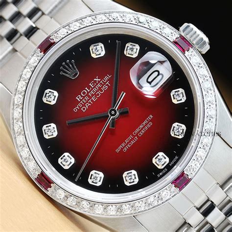 pre owned rolex datejust stainless steel diamonds rubies|rolex watch diamond bezel prices.